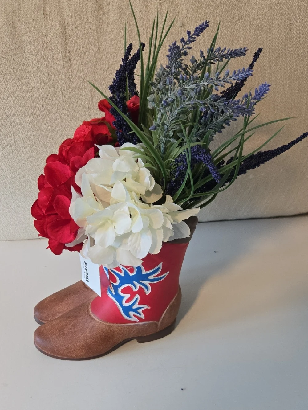 Sonoma Red, Blue, Brown Western Boot Floral Vase